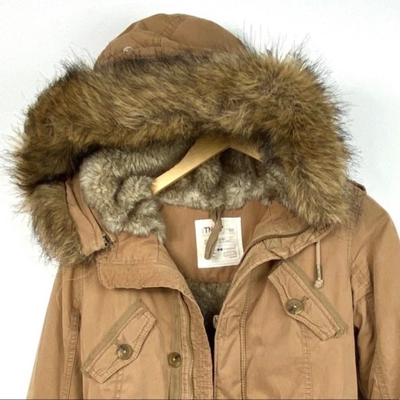 Aritzia TNA Fur Lined Brown Military Jacket Sz XS - Picture 6 of 8